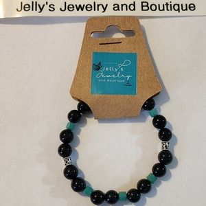 Jelly's Jewelry and Boutique Handcrafted, NWT, Turquoise & Black Beaded Bracelet